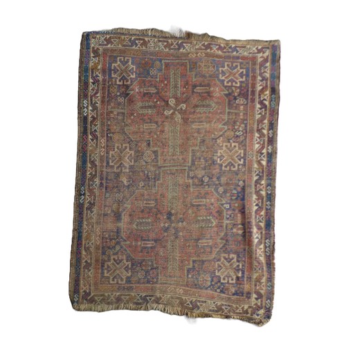 153 - Two early to mid 20th century rugs, comprising a blue ground rug, elongated hexagonal central medall... 