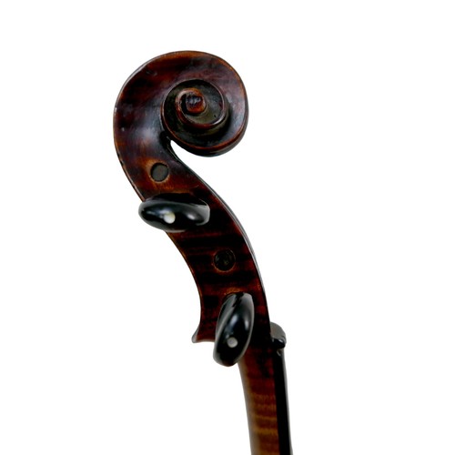 66 - A 19th century continental violin, with dark stain and a very faint label 'Carlo...', single piece m... 