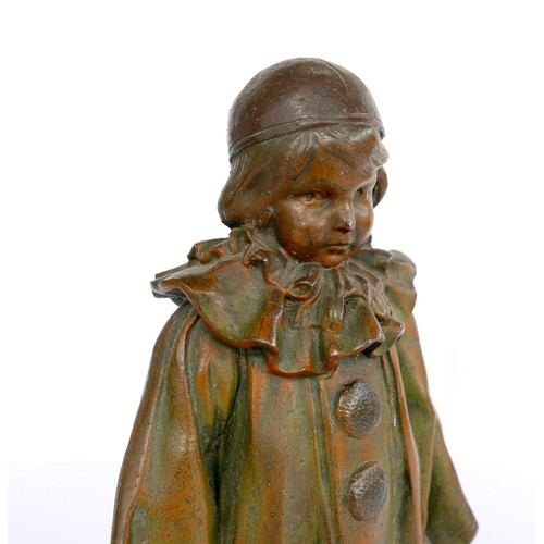 23 - A mid 20th century bronze sculpture, modelled as a female pierrot, unsigned, 26.5cm high.