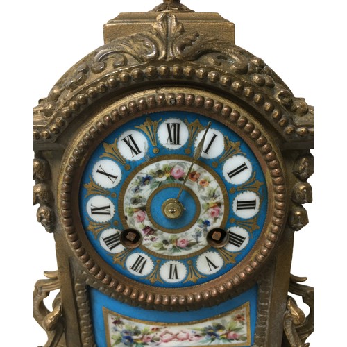 91 - A Japy Freres & Co. mantel clock, with enamel and porcelain Roman numeral dial, bell strike movement... 