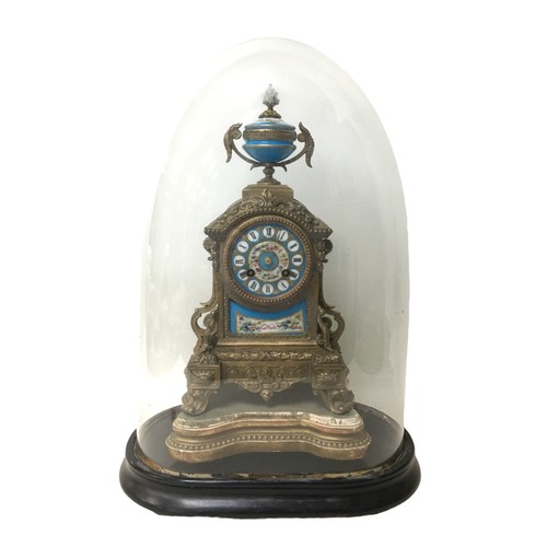 91 - A Japy Freres & Co. mantel clock, with enamel and porcelain Roman numeral dial, bell strike movement... 