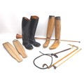 A group of hunting related items, including a pair of leather riding boots, style 5802, size 7, two ... 