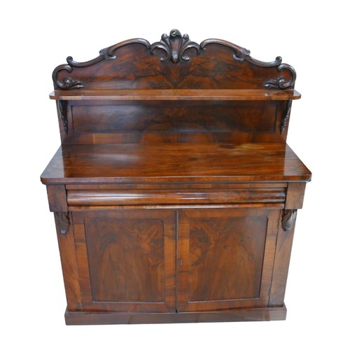 149 - A Victorian mahogany chiffonier, with double doors to its base enclosing a single shelved interior, ... 