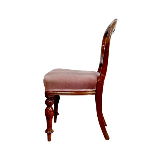 160 - Six Victorian mahogany balloon back dining chairs, with upholstered seats, raised upon turned forele... 