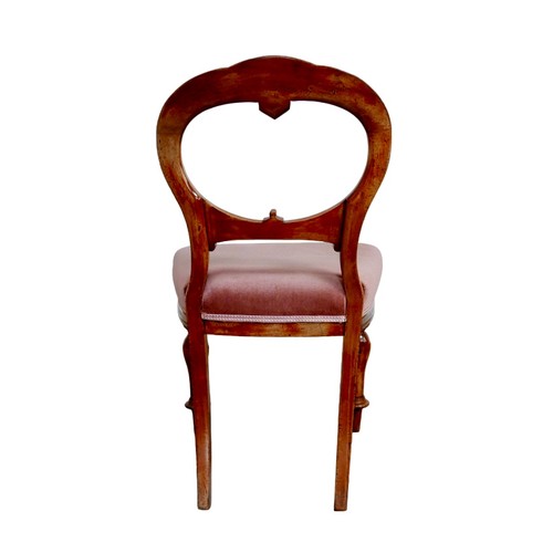 160 - Six Victorian mahogany balloon back dining chairs, with upholstered seats, raised upon turned forele... 