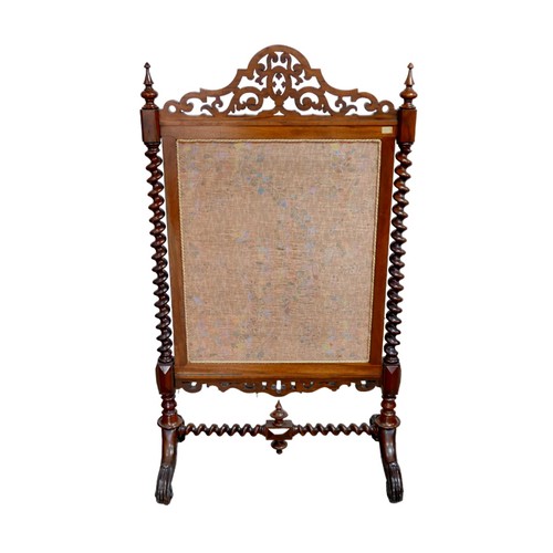 155 - A Victorian mahogany firescreen, with a tapestry of King Charles I under arrest, bearing a 20th cent... 