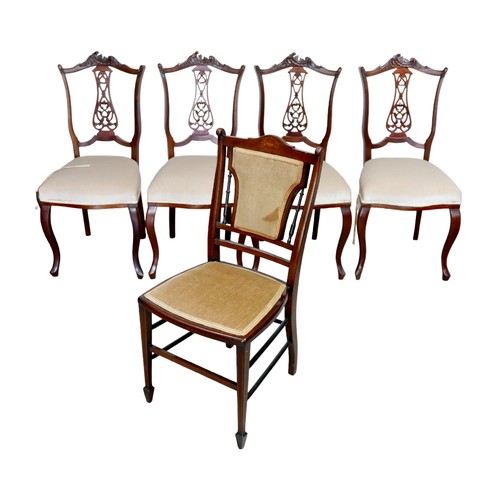 147 - A group of five 20th century mahogany chairs, including a set of four mahogany dining chairs with sh... 