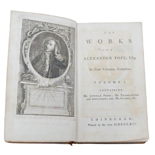 85 - Alexander Pope 'The Works of Alexander Pope Esq.' four volumes, 16mo, full bound in calf skin leathe... 