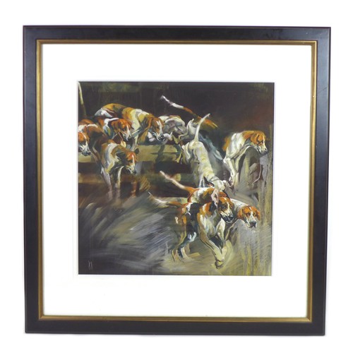 106 - Debbie Harris (British, b. 1973): 'Cascade', a limited edition study of Foxhounds leaping over a fen... 