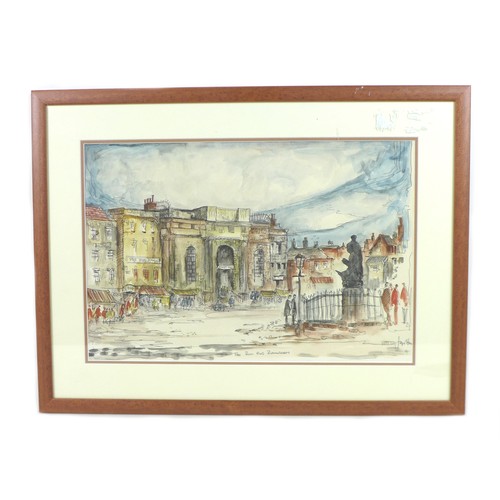 114 - Jago Stone (British, 1928-1988): 'The Bull Ring, Birmingham', a pen and watercolour study, signed lo... 