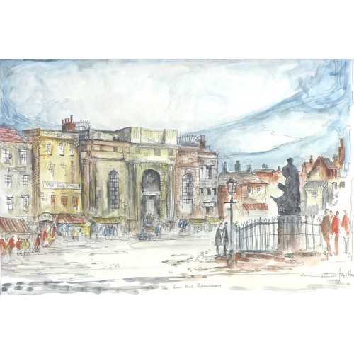 114 - Jago Stone (British, 1928-1988): 'The Bull Ring, Birmingham', a pen and watercolour study, signed lo... 