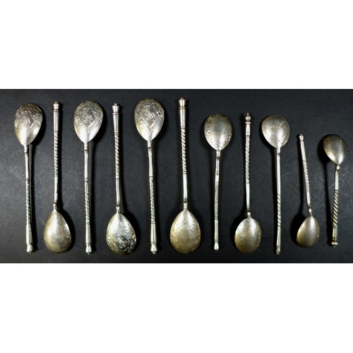 14 - A collection of Russian silver, comprising a eleven rope twist handles, Stepan Levin, Moscow, 1895, ... 