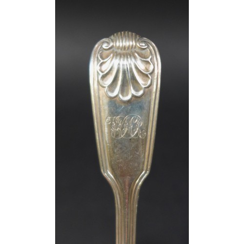 42 - A collection of silver flatware, including a group of late Georgian teaspoons, fiddle, thread and sh... 