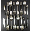 A collection of silver flatware, including a group of late Georgian teaspoons, fiddle, thread and sh... 