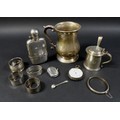 A group of 20th century silver items, comprising a hip flask with removable cup, Walker & Hall, Shef... 