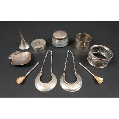 16 - A collection of ERII and other silver, including an Arts and Crafts style planished caddy spoon, Whi... 