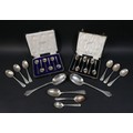A collection of mixed silver flatware, including two 18th century style dog nosed spoons, each 20cm ... 