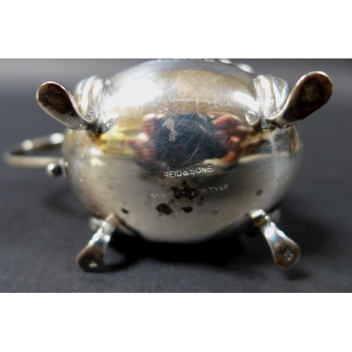 48 - A group of three George V and later silver cruets, comprising a George VI lidded mustard pot decorat... 