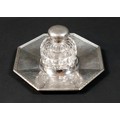 A Victorian silver inkwell, with octagonal dish stand, cut glass bottle and hinged cover, Henry Wilk... 
