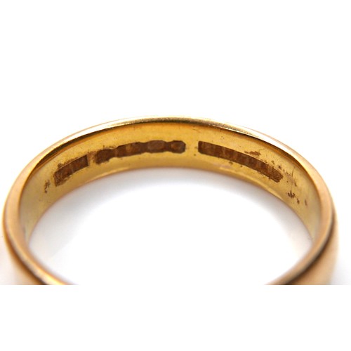 251 - A group of four 22ct yellow gold wedding band rings, comprising one 2.7mm wide, size P, 3.8g, one 3.... 