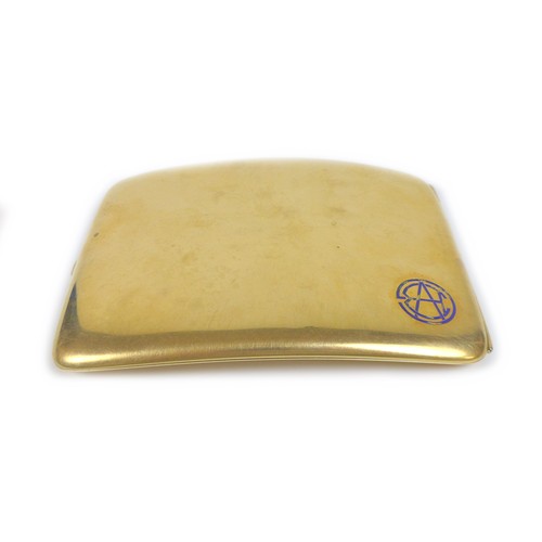 A 15ct gold cigarette case, with blue enamel monogram 'EAC' to its front exterior, 122.7g, 11 by 8.5cm, together with a Tiffany & Co. case.