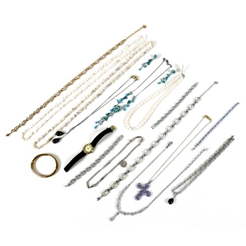 122 - A small collection of costume jewellery, including necklaces and bracelets, some by Swarovski, and a... 