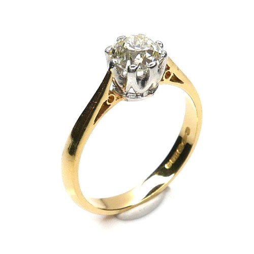 254 - An 18ct gold and diamond solitaire ring, the old cut stone of approximately 1.25ct, size P, 4.5g.