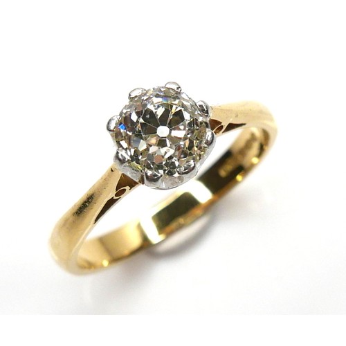 254 - An 18ct gold and diamond solitaire ring, the old cut stone of approximately 1.25ct, size P, 4.5g.