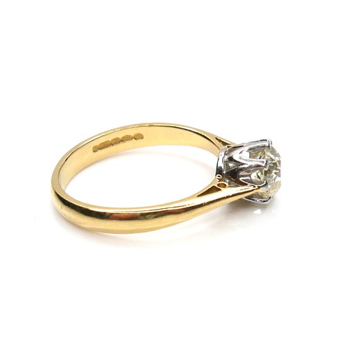 254 - An 18ct gold and diamond solitaire ring, the old cut stone of approximately 1.25ct, size P, 4.5g.