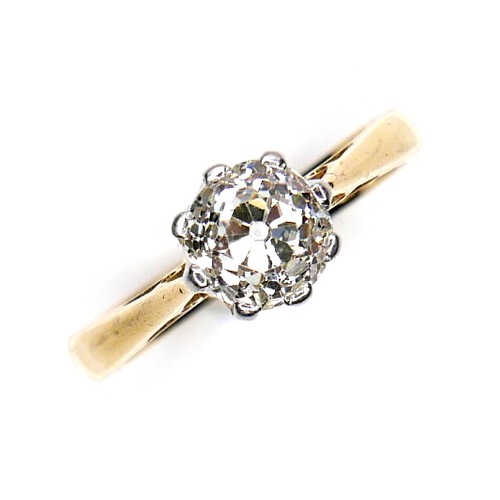 254 - An 18ct gold and diamond solitaire ring, the old cut stone of approximately 1.25ct, size P, 4.5g.