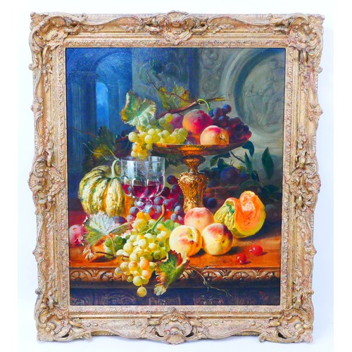 185 - Jenny Augustine Reys-Allais (French, b. 1798): still life with fruit and wine glass oil on board, si... 