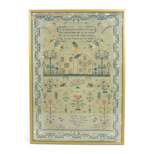 81 - A late Georgian/early Victorian sampler, by Sarah Moon, aged 11, Mrs Hyde School, Winchester, dated ... 