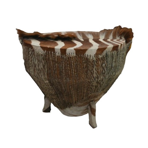 191 - Two East African zebra skin drums, the larger drum table, supported by three legs, with zebra mane r... 