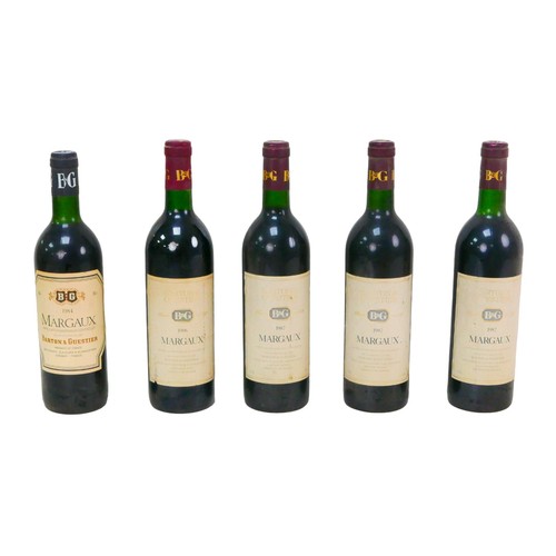 127 - Vintage wine: five bottles of Barton & Guestier Margaux, one 1984, one 1986, three from 1987. (5)