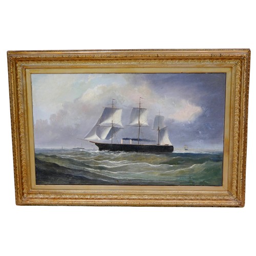 178 - T. Watson (British, 19th/20th century): a marine scene with steamship, large oil on canvas, signed, ... 