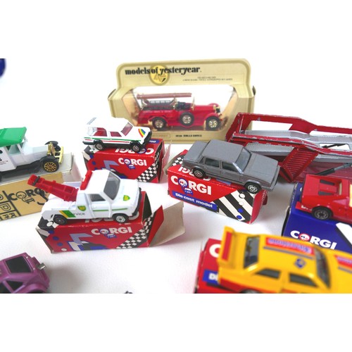 84 - A collection of toy cars, including eleven boxed Corgi, Matchbox and a Transformer car. (1 box)