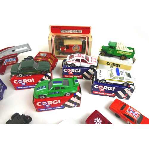 84 - A collection of toy cars, including eleven boxed Corgi, Matchbox and a Transformer car. (1 box)