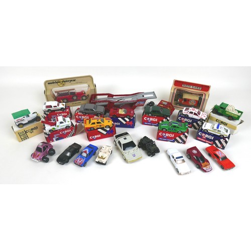 84 - A collection of toy cars, including eleven boxed Corgi, Matchbox and a Transformer car. (1 box)