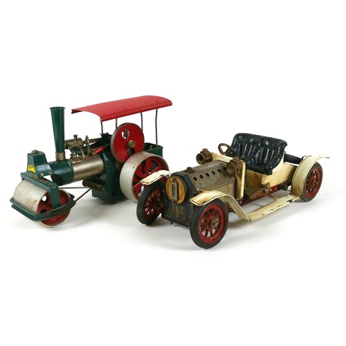 92 - A Mamod roadster, SA1 live steam, cream paint, 40cm, together with a Wilesco 'Old Smokey' steam engi... 