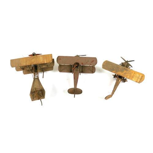 82 - A group of three vintage model aeroplanes, being models of early aircraft, comprising a triplane wit... 