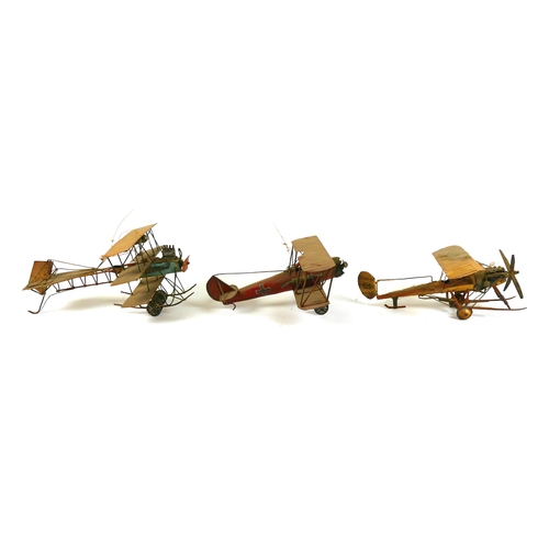 82 - A group of three vintage model aeroplanes, being models of early aircraft, comprising a triplane wit... 