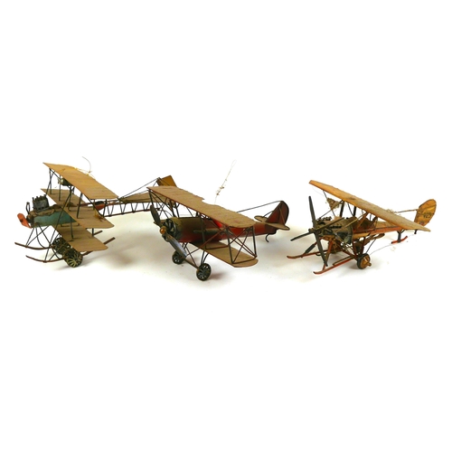 82 - A group of three vintage model aeroplanes, being models of early aircraft, comprising a triplane wit... 