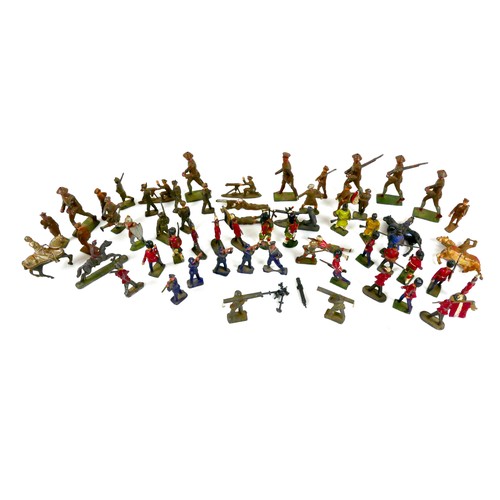 87 - A collection of vintage model cast metal military figures, mostly Britains lead WWI era soldiers and... 