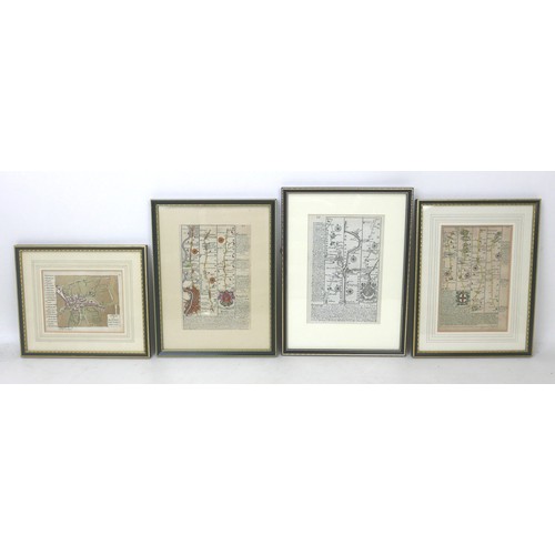 158 - A group of four 18th century maps, including three strip maps by Emmanuel Bowen, two of Lincolnshire... 