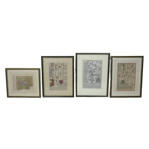 158 - A group of four 18th century maps, including three strip maps by Emmanuel Bowen, two of Lincolnshire... 