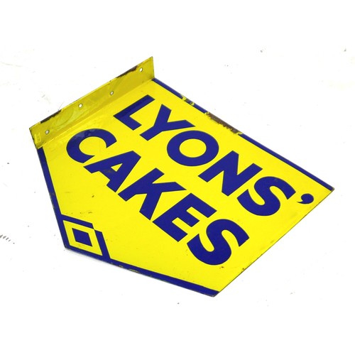 186 - An early 20th century Lyons Cakes enamel advertising sign, double sided with hanging bracket, rectan... 