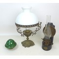 A J. Hinks & Son wall mounting paraffin lamp, with glass chimney, together with a table top paraffin... 