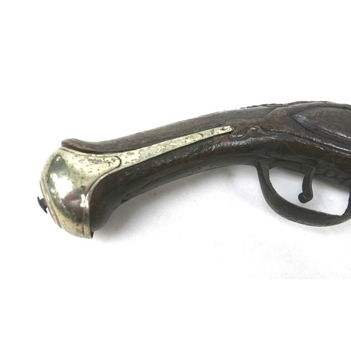 67 - Two antique pistols, one a flintlock, the other a percussion cap, both with inlaid decoration, 46 an... 