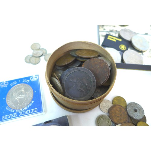 79 - A mixed collection of stamps and coins, including a Penny Black and Penny Red. (2 bags)