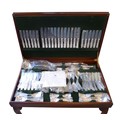 A 128 piece EPNS cutlery service, in Duberry pattern, housed in a green leather topped canteen, 75.5... 